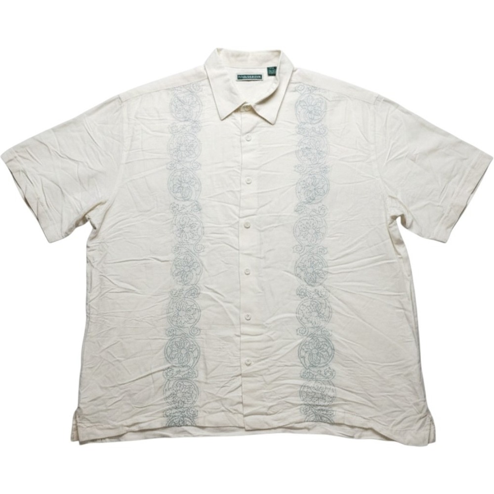 Cubavera Shirt Mens 2XL White Linen Blend Short Sleeve Embroidered Button-Up